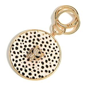 Judson Gold Leather Cheetah Print Key Ring Bag Charm Ivory